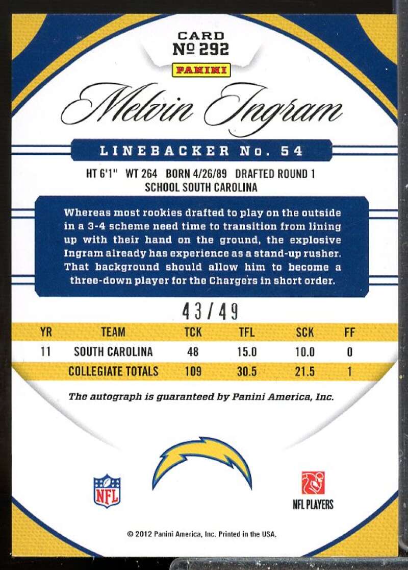 Melvin Ingram/49 EXCH Card 2012 Certified Mirror Blue Rookie Signatures #292  Image 2
