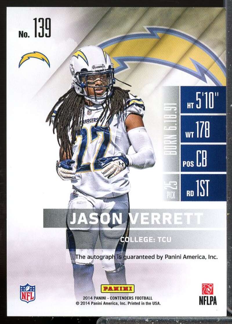 Jason Verrett AU Rookie Card 2014 Panini Contenders Playoff Ticket #139  Image 2