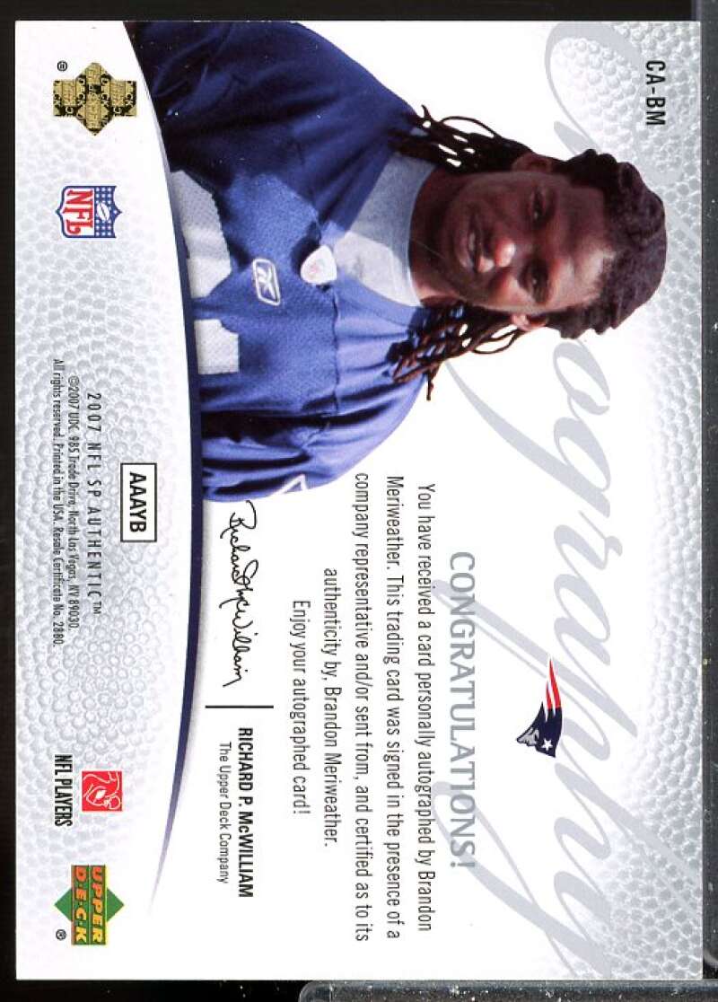 Brandon Meriweather Rookie Card 2007 SP Authentic Chirography #CABM  Image 2