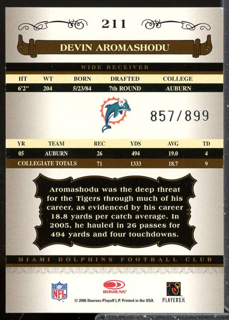 Devin Aromashodu AU/899 Rookie Card 2006 Donruss Classics Rookie #211  Image 2