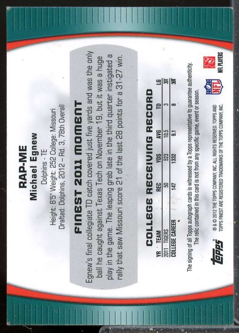 Michael Egnew/1353 Rookie 2012 Finest Rookie Patch Autographs Refractors #RAPME  Image 2