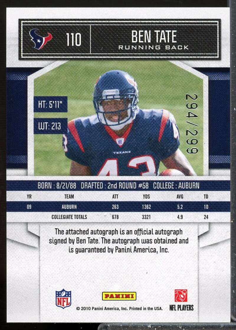 Ben Tate/299 Rookie Card 2010 Classics Significant Signatures Rookie Gold #110  Image 2