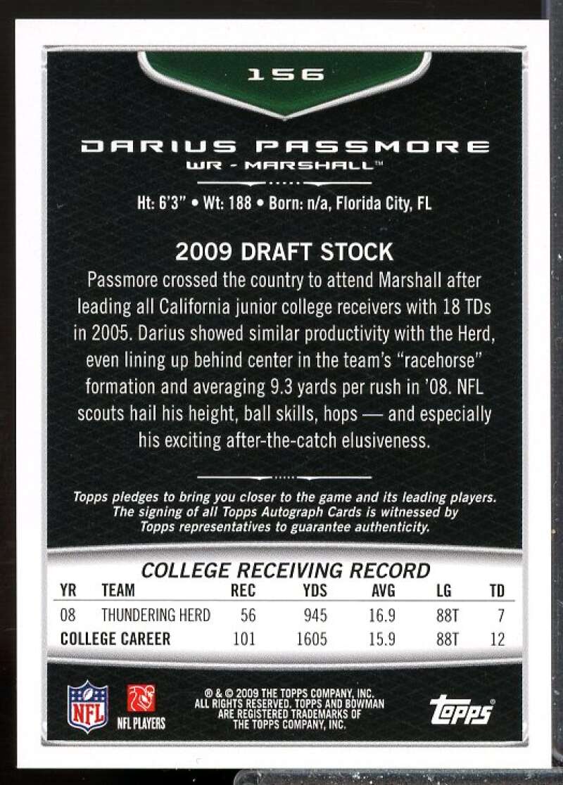 Darius Passmore B Rookie Card 2009 Bowman Draft Rookie Autographs #156  Image 2