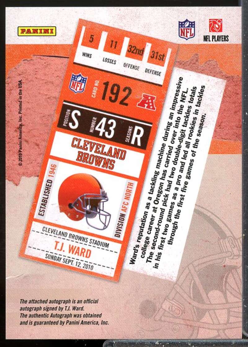 T.J. Ward Rookie Card 2010 Playoff Contenders Rookie Auto #192  Image 2