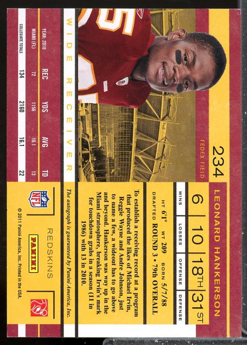 Leonard Hankerson Rookie Card 2011 Playoff Contenders Rookie Auto #234A  Image 2