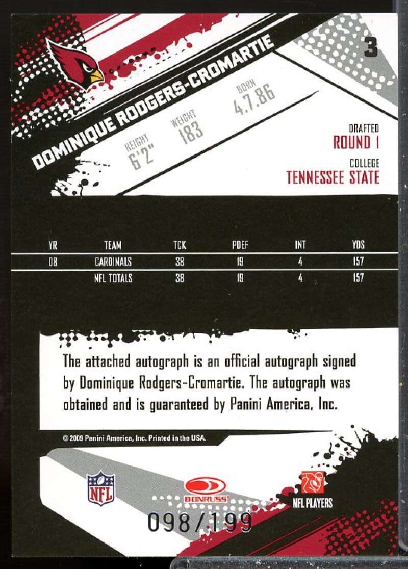 Dominique Rodgers-Cromartie/199 Card 2009 Score Inscriptions Autographs #3  Image 2