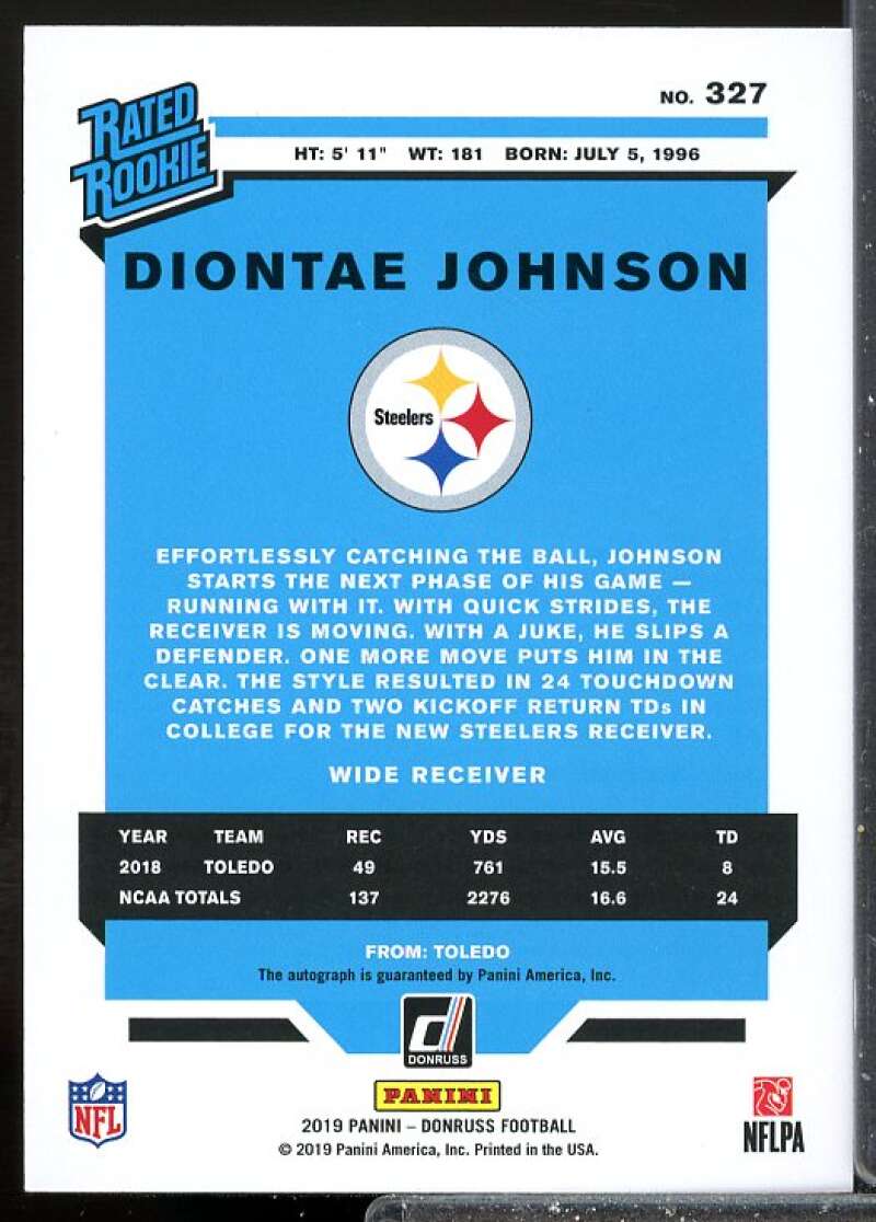 Diontae Johnson Rookie 2019 Donruss Optic Rated Rookies Autographs Bronze #177  Image 2