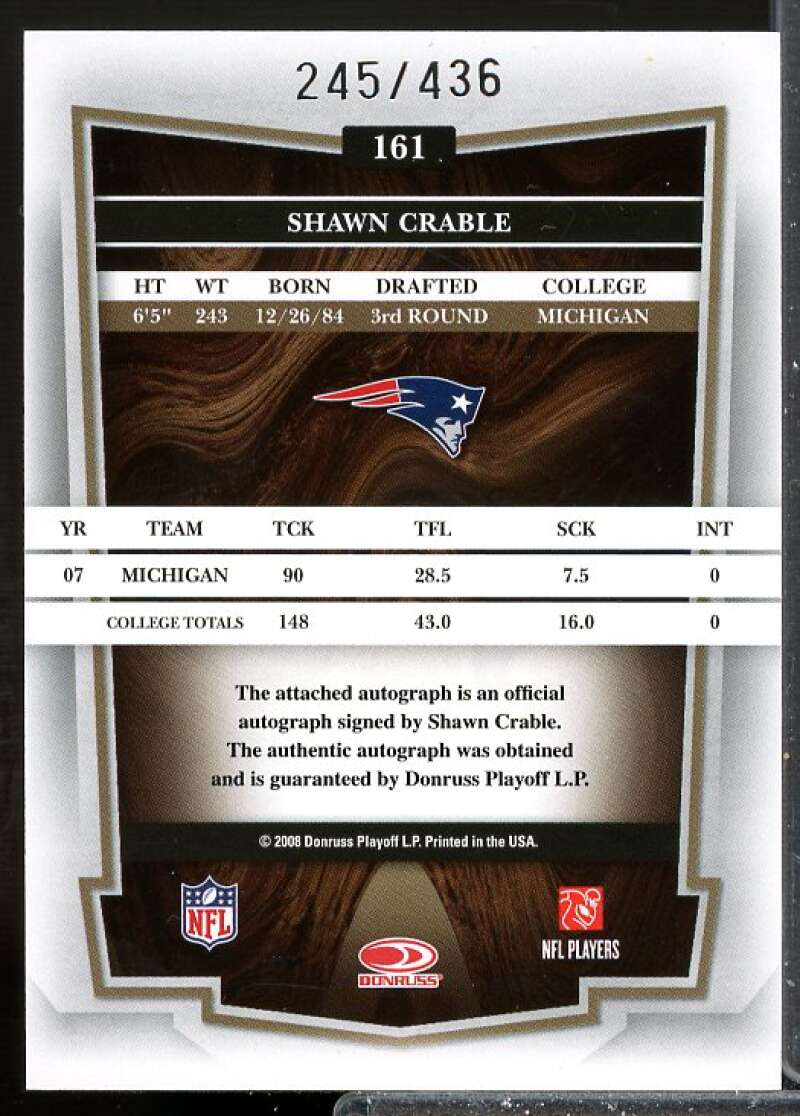 Shawn Crable /436 Rookie Card 2008 Donruss Classics Rookie Auto #161  Image 2
