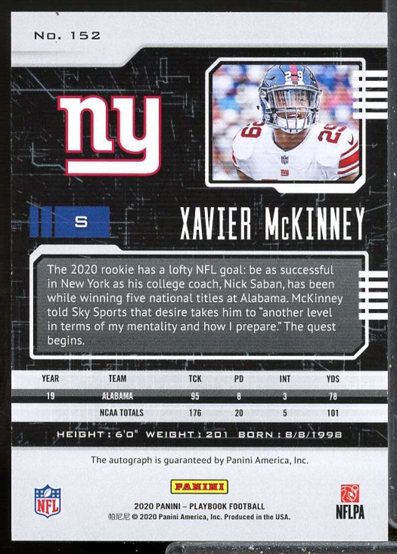 Xavier McKinney Rookie Card 2020 Panini Playbook Rookies Signatures #152  Image 2