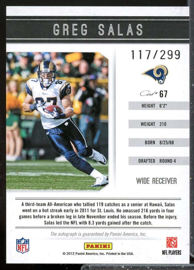 Greg Salas /299 Rookie Card 2011 Panini Playbook Rookie Auto #67  Image 2