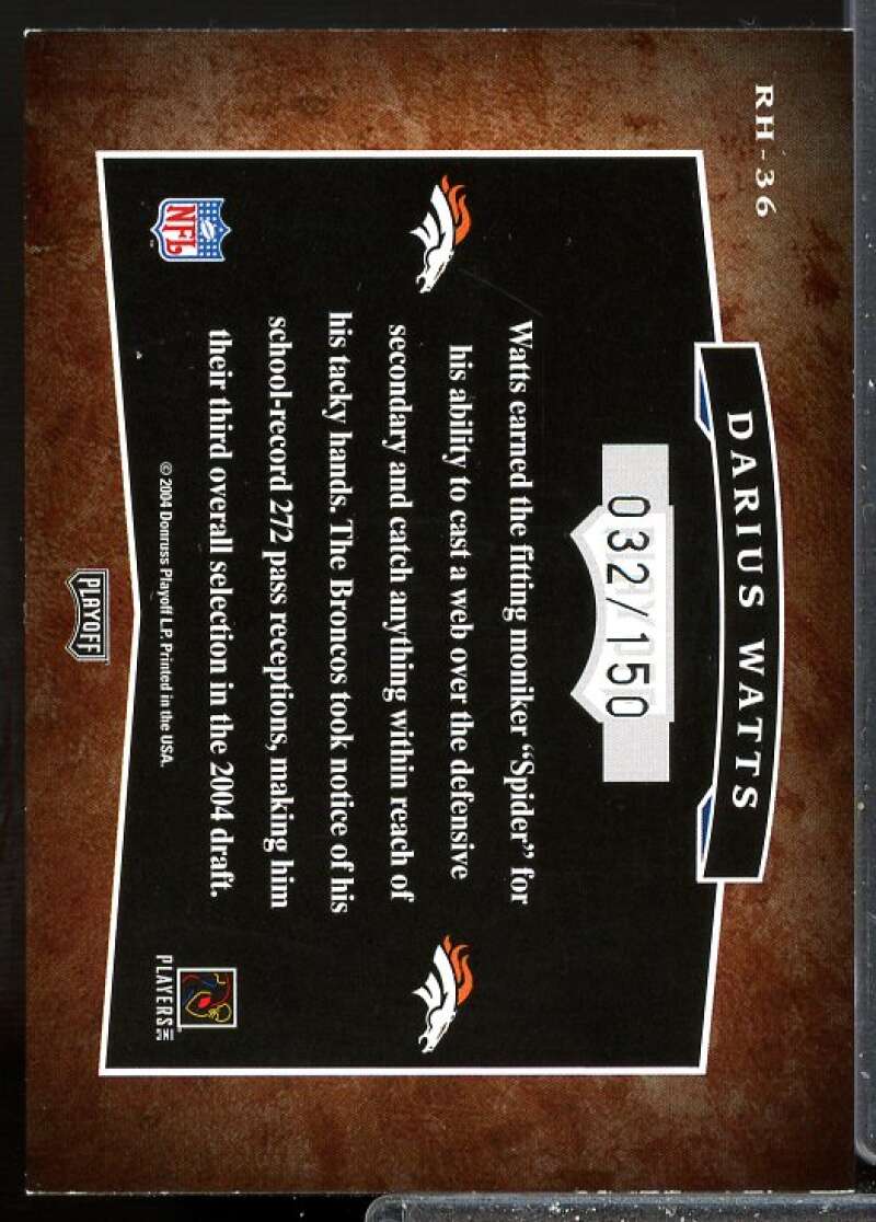 Darius Watts Rookie Card 2004 Playoff Hogg Heaven Rookie Hoggs Autographs #RH36  Image 2