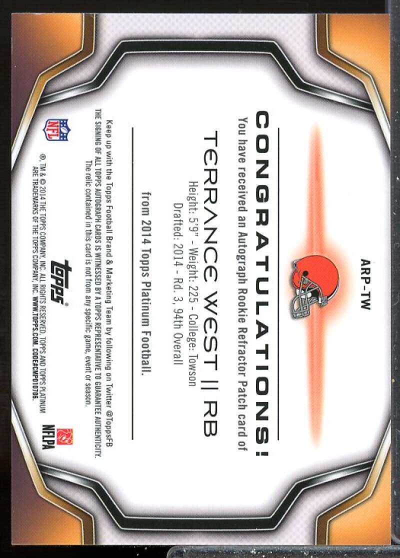 Terrance West 2014 Topps Platinum Rookie Patch Autographs Refractors #ARPTW  Image 2