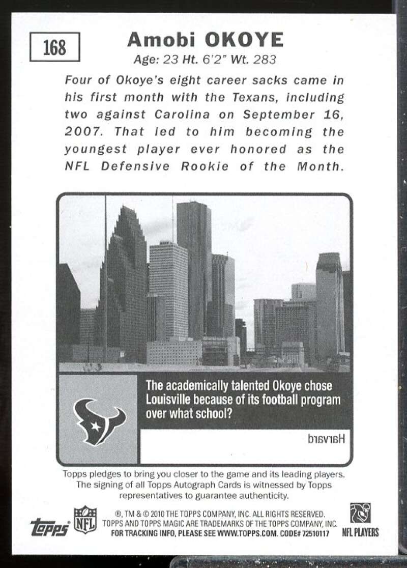 Amobi Okoye 2G Card 2010 Topps Magic Autographs #168  Image 2