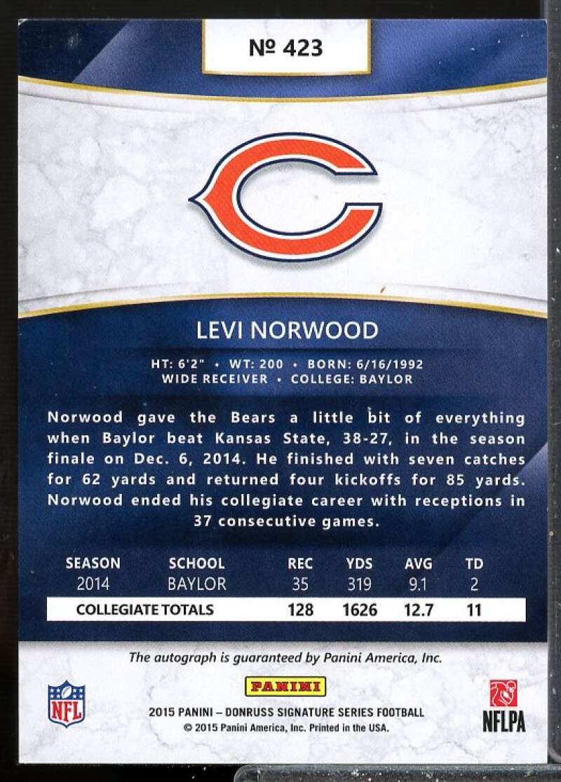 Levi Norwood Rookie Card 2015 Donruss Signature Series Rookie Auto #423  Image 2