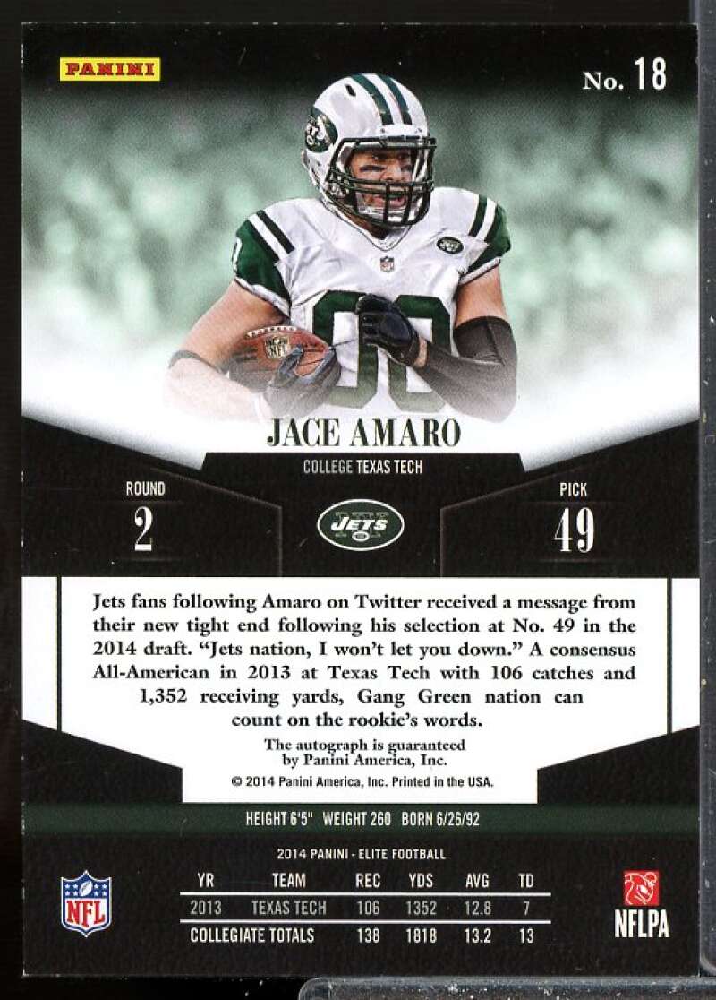 Jace Amaro Rookie Card 2014 Elite Rookie Autographs #18  Image 2