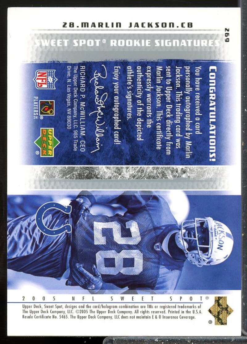 Marlin Jackson /650 Rookie Card 2005 Sweet Spot Rookie Auto #269  Image 2