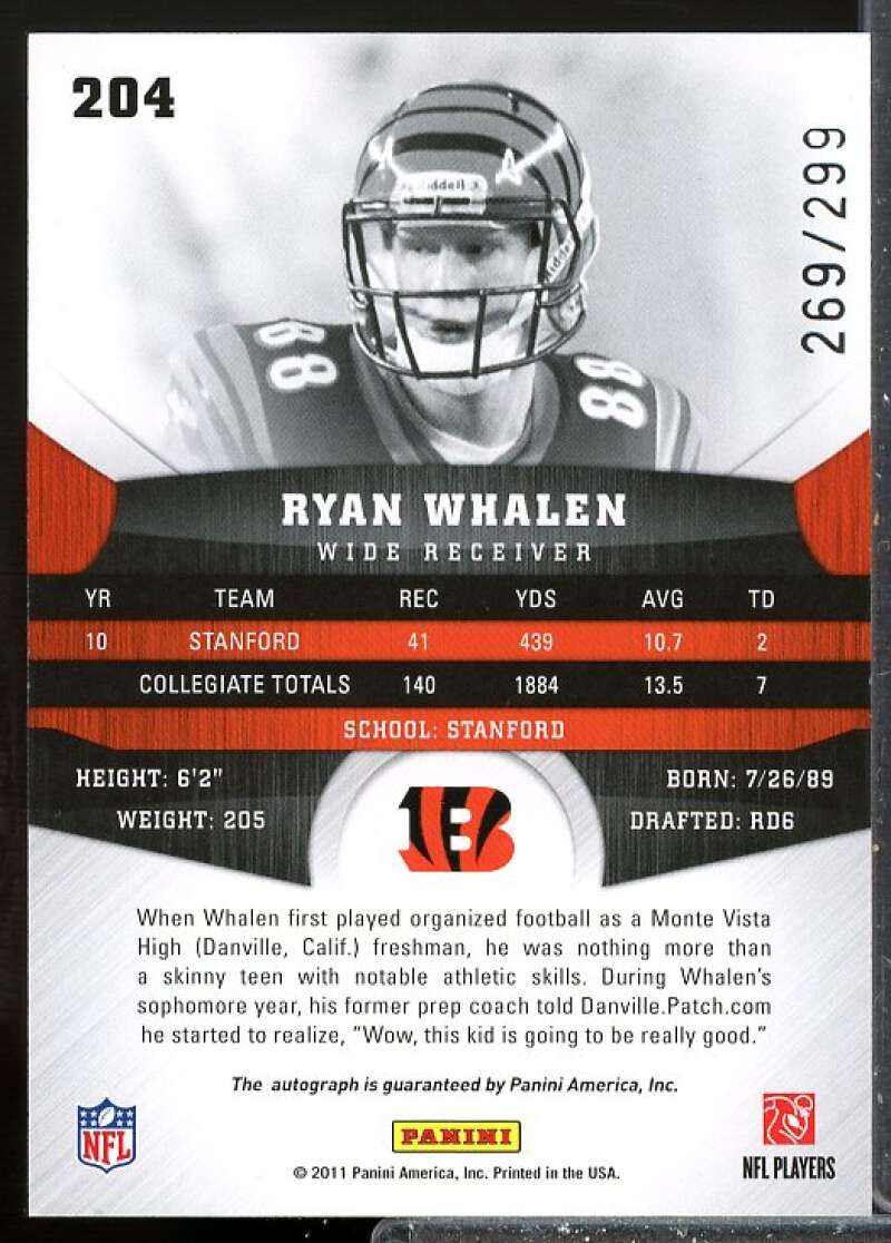 Ryan Whalen/299 Rookie Card 2011 Panini Gridiron Gear Autographs Gold #204  Image 2