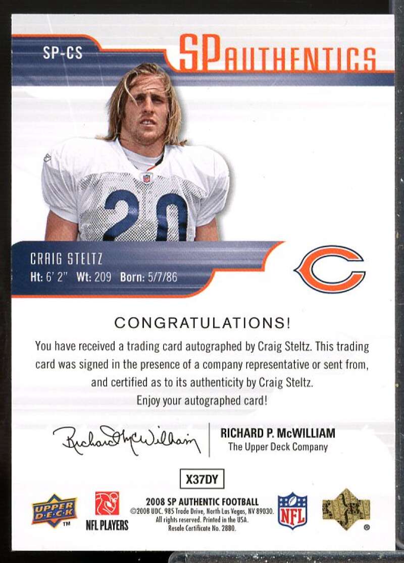 Craig Steltz Card 2008 SP Authentic Autographs #SPCS  Image 2