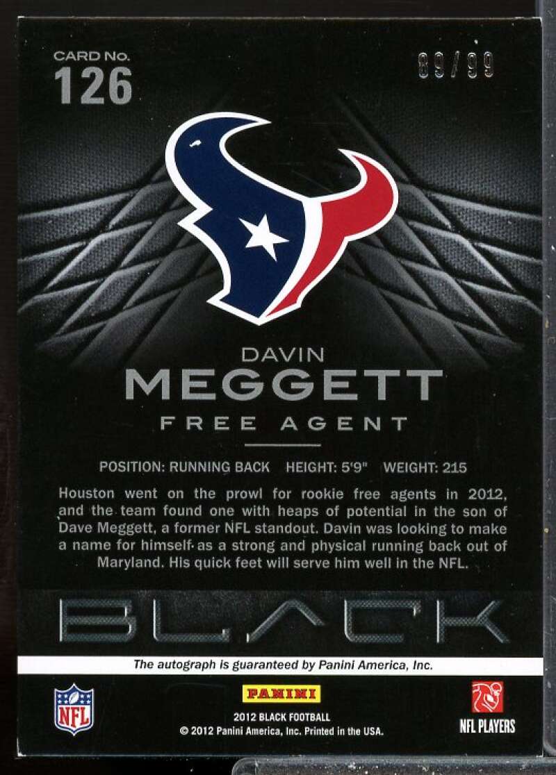 Davin Meggett/99 Card 2012 Panini Black Rookie Signatures Gold #126  Image 2