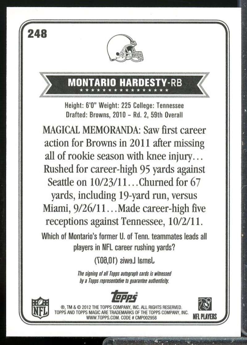 Montario Hardesty Card 2012 Topps Magic Autographs #248  Image 2