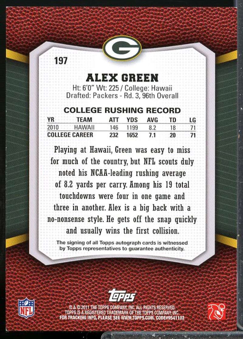 Alex Green Rookie Card 2011 Topps Rising Rookies Rookie Autographs #197  Image 2