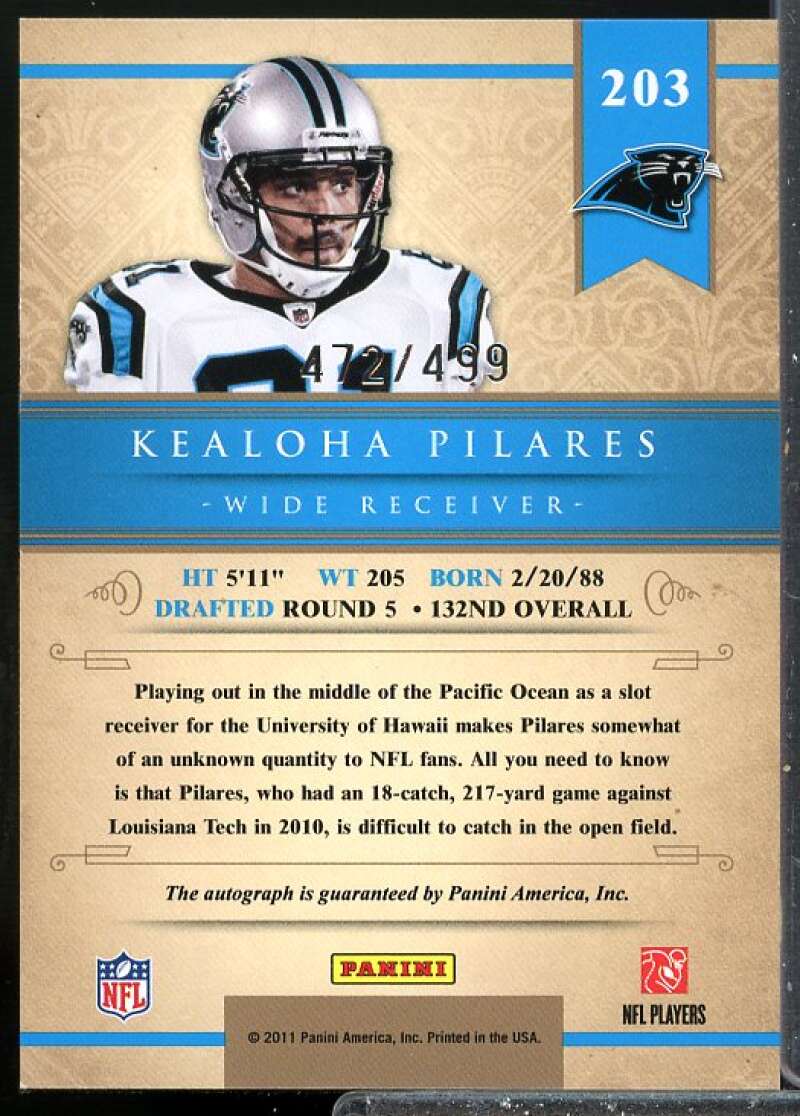 Kealoha Pilares Rookie 2011 Panini Gold Standard Rookie Autographs Silver #203  Image 2