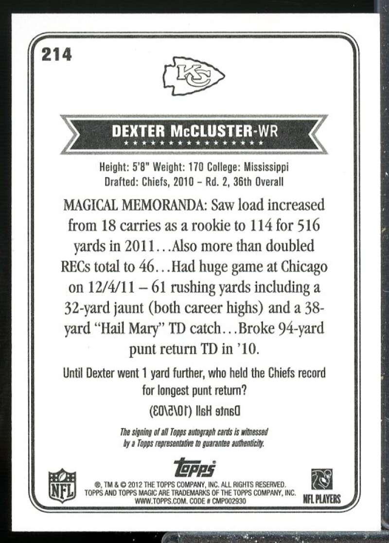 Dexter McCluster Card 2012 Topps Magic Autographs #214  Image 2