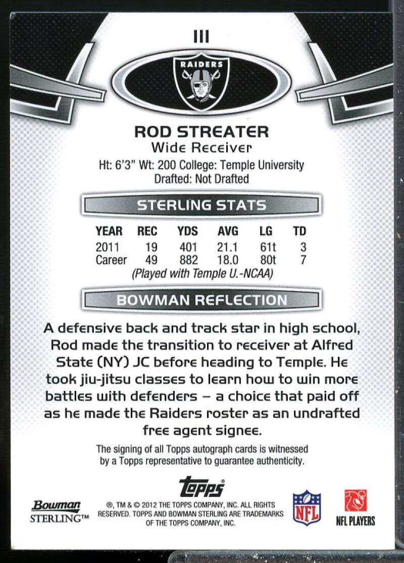 Rod Streater Rookie Card 2012 Bowman Sterling Rookie Auto #AU111  Image 2