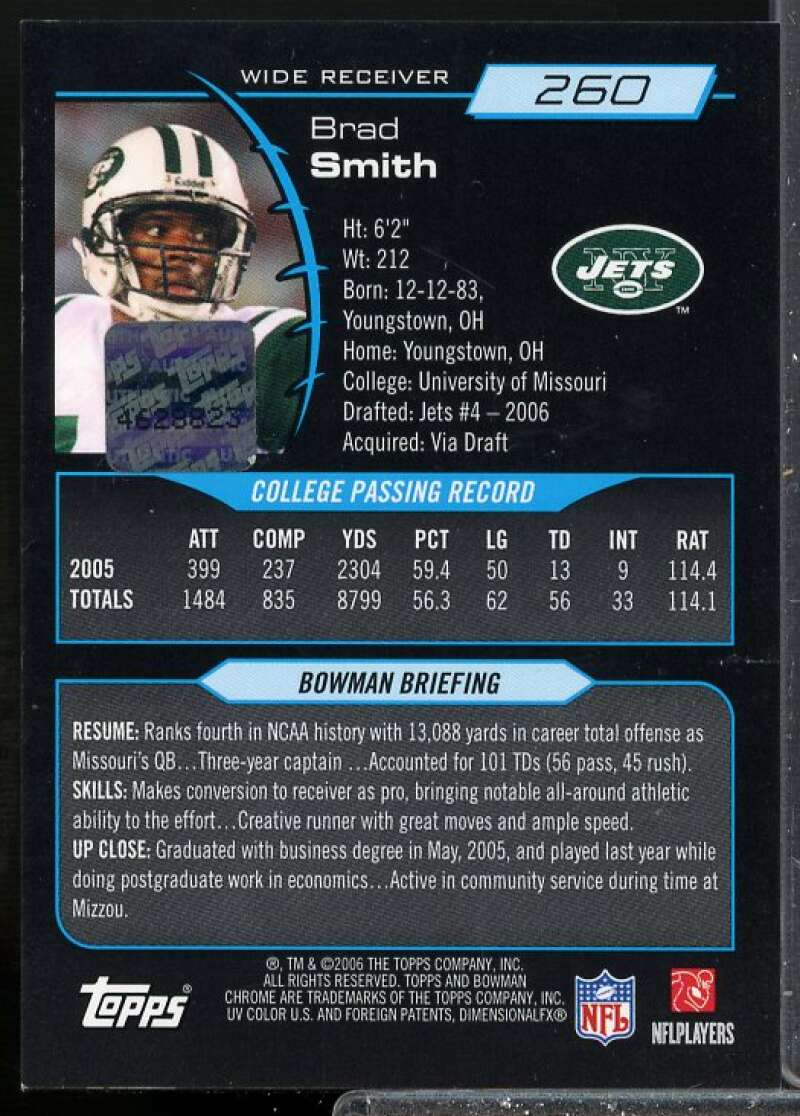 Brad Smith A Rookie Card 2006 Bowman Chrome Rookie Autographs #260  Image 2