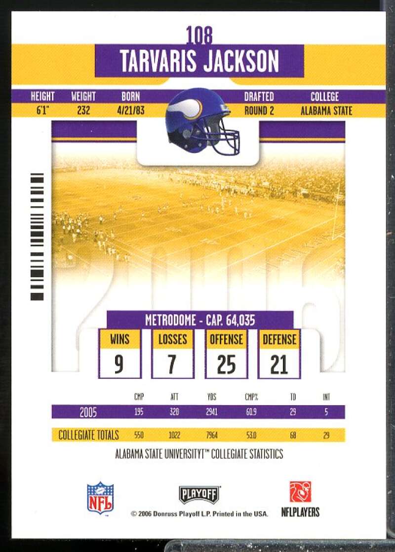 Tarvaris Jackson AU Rookie Card 2006 Playoff Contenders Rookie #108  Image 2