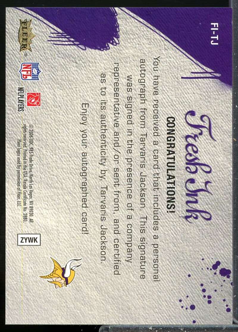 Tarvaris Jackson Card 2006 Flair Showcase Fresh Ink Rookie Auto #FITJ  Image 2