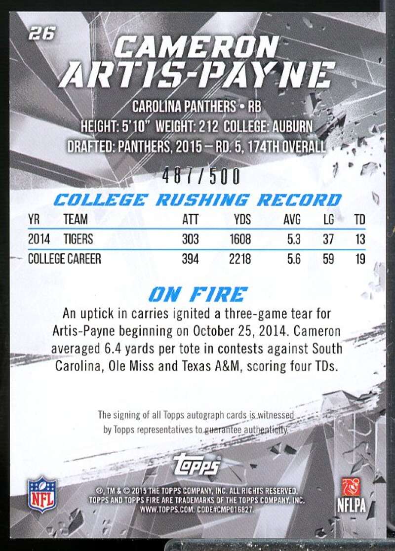Cameron Artis-Payne/500 Rookie Card 2015 Topps Fire Rookie Autographs #FACAP  Image 2