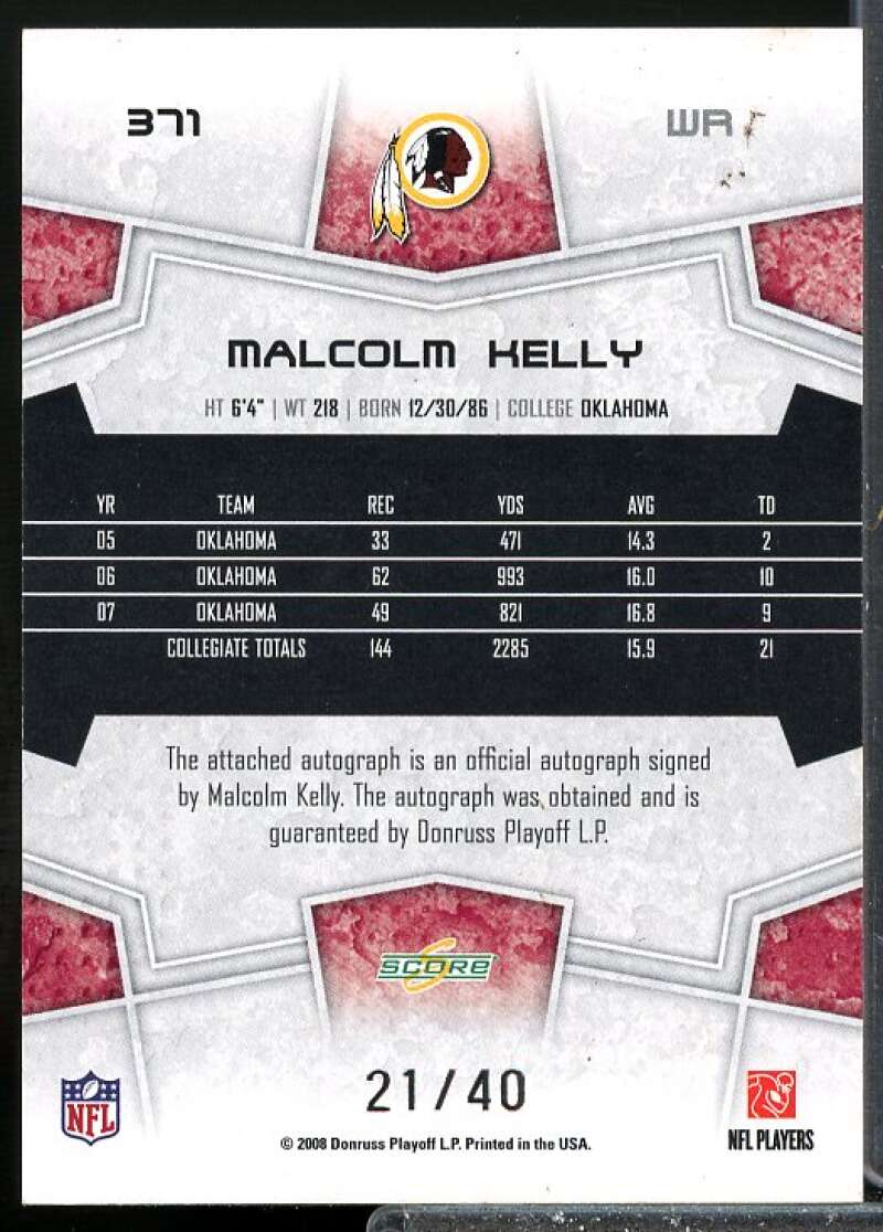 Malcolm Kelly/40 Rookie Card 2008 Select Rookie Autographs Gold Zone #371  Image 2