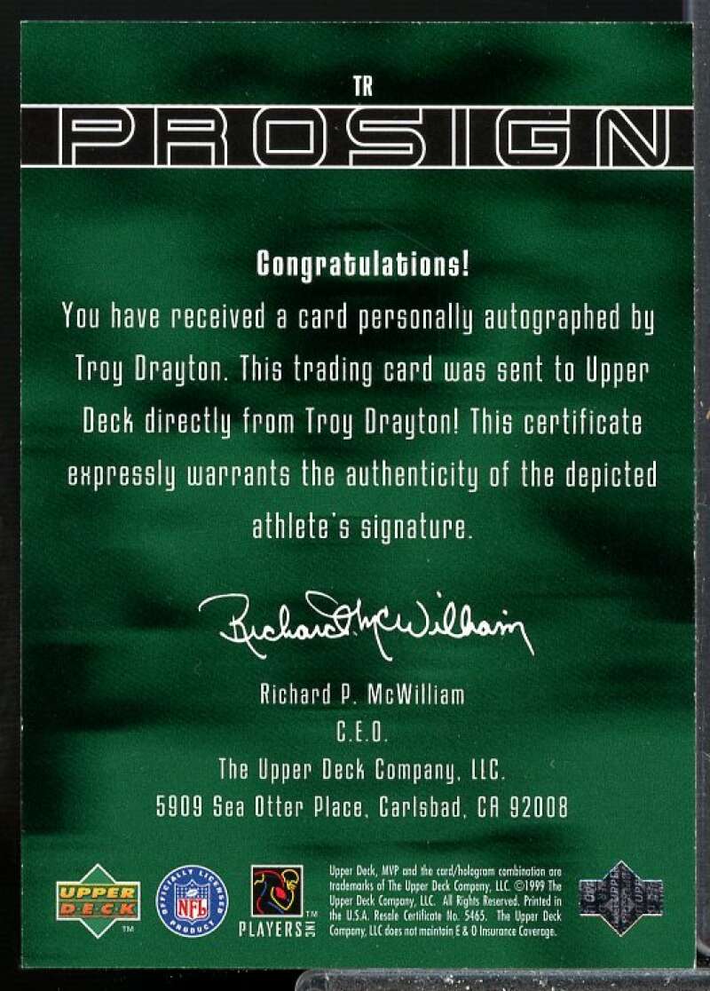 Troy Drayton Card 1999 Upper Deck MVP ProSign Auto #TR  Image 2