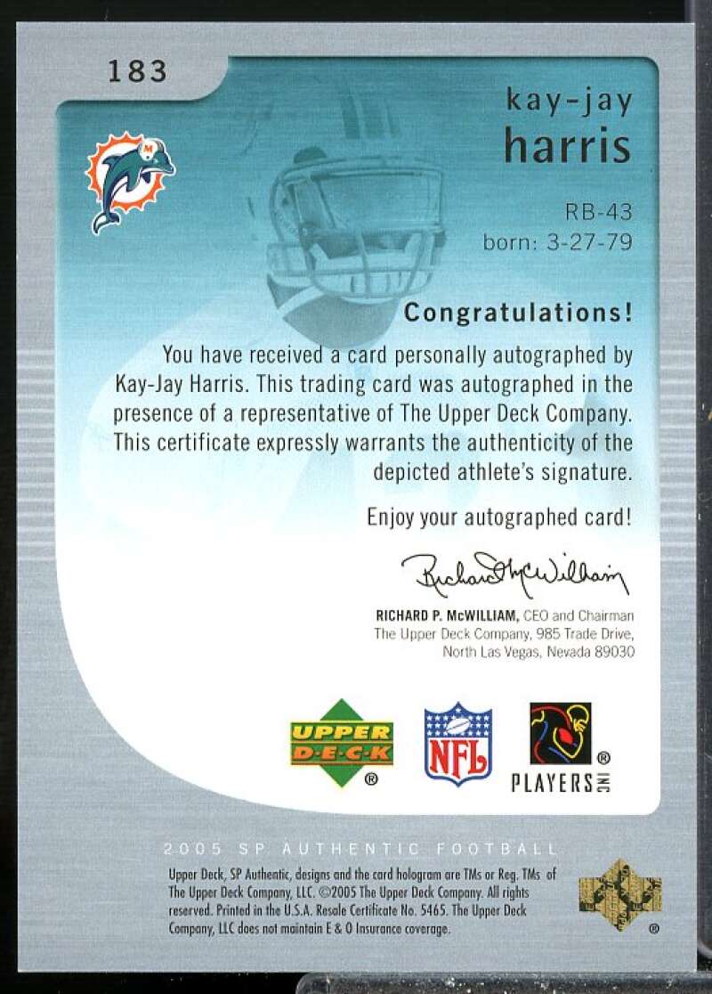 Kay-Jay Harris AU Rookie Card 2005 SP Authentic Rookie #183  Image 2