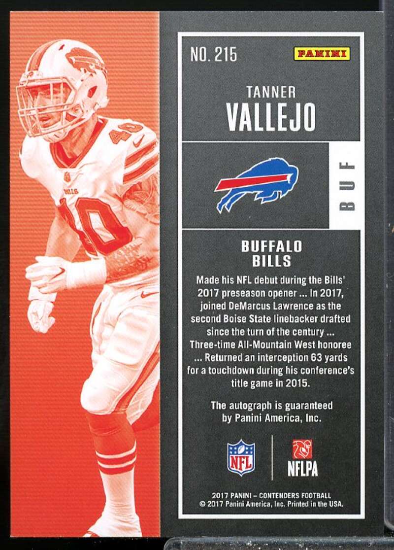 Tanner Vallejo AU Rookie Card 2017 Panini Contenders Rookie #215  Image 2