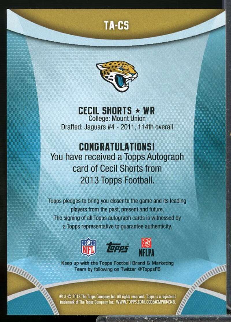 Cecil Shorts Card 2013 Topps Signatures #TACS  Image 2