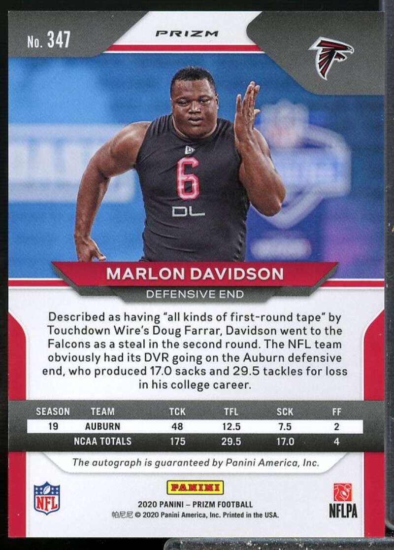 Marlon Davidson 2020 Panini Prizm Rookie Autograph Prizm Neon Green Pulsar #347  Image 2