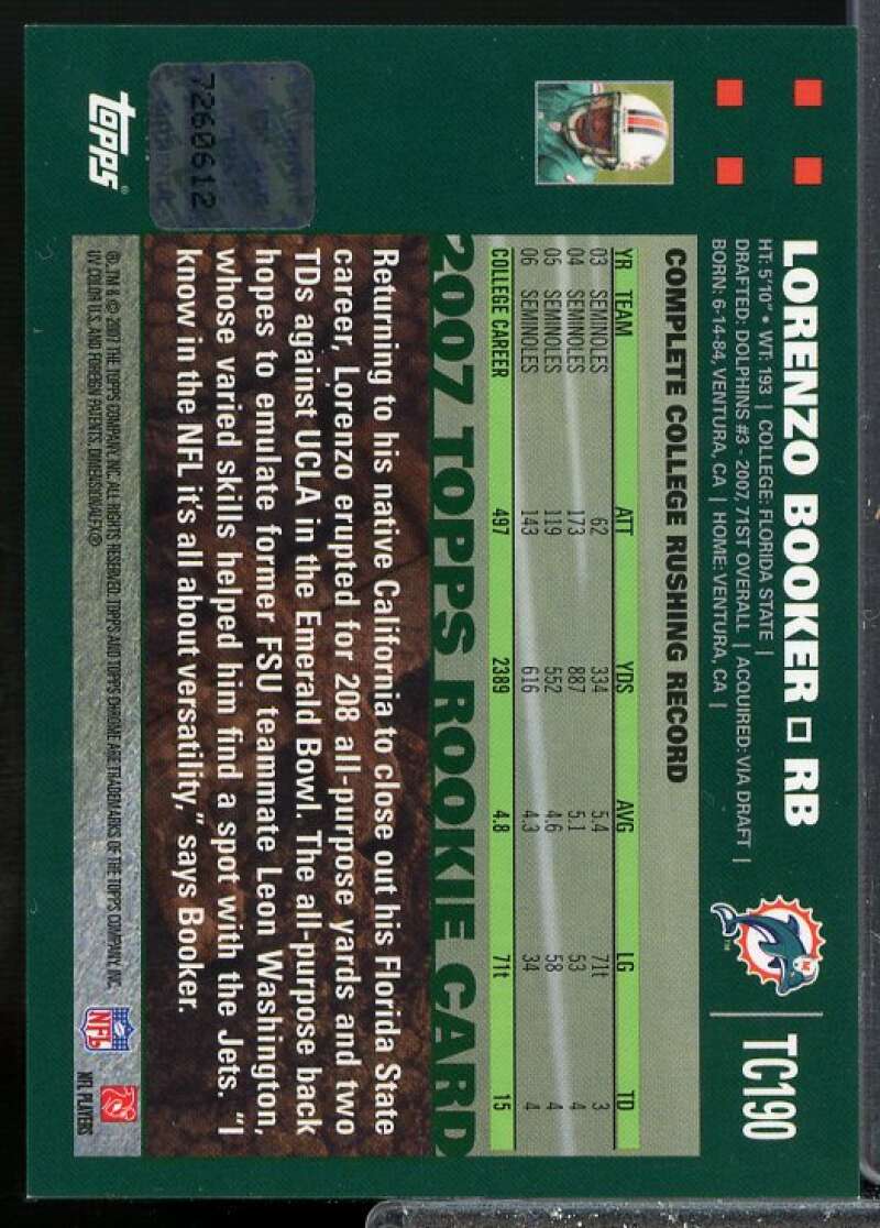 Lorenzo Booker D Rookie Card 2007 Topps Chrome Rookie Autographs #TC190  Image 2