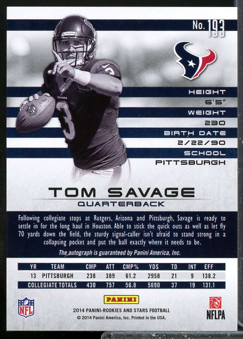 Tom Savage Rookie 2014 Rookies and Stars Rookie Autographs Longevity Ruby #193  Image 2