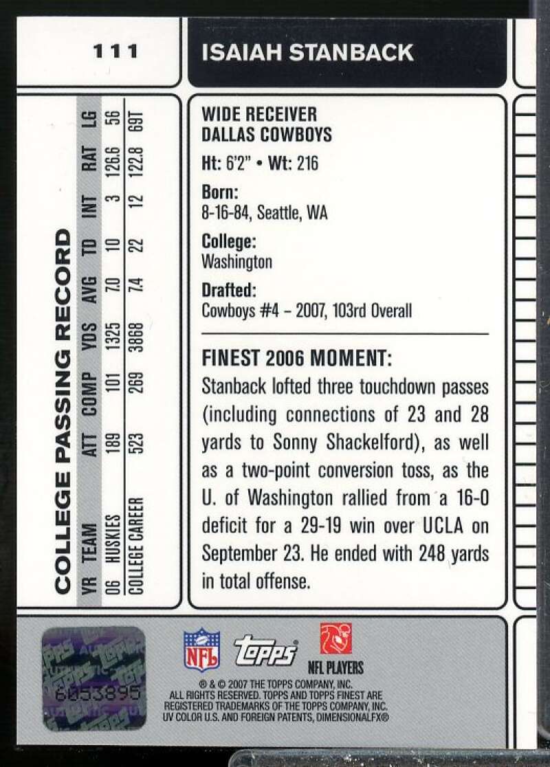 Isaiah Stanback H Rookie Card 2007 Finest Rookie Autographs #111  Image 2