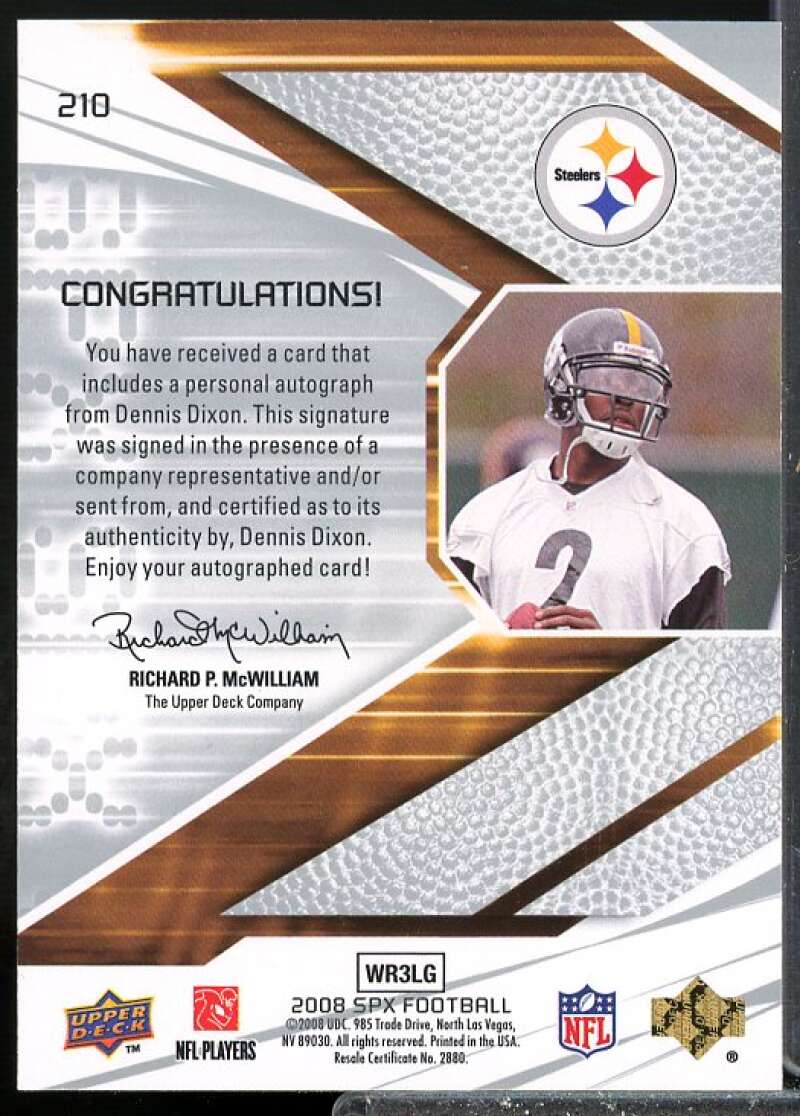 Dennis Dixon Rookie Card 2008 SPx Green Holofoil Rookie Auto #210  Image 2