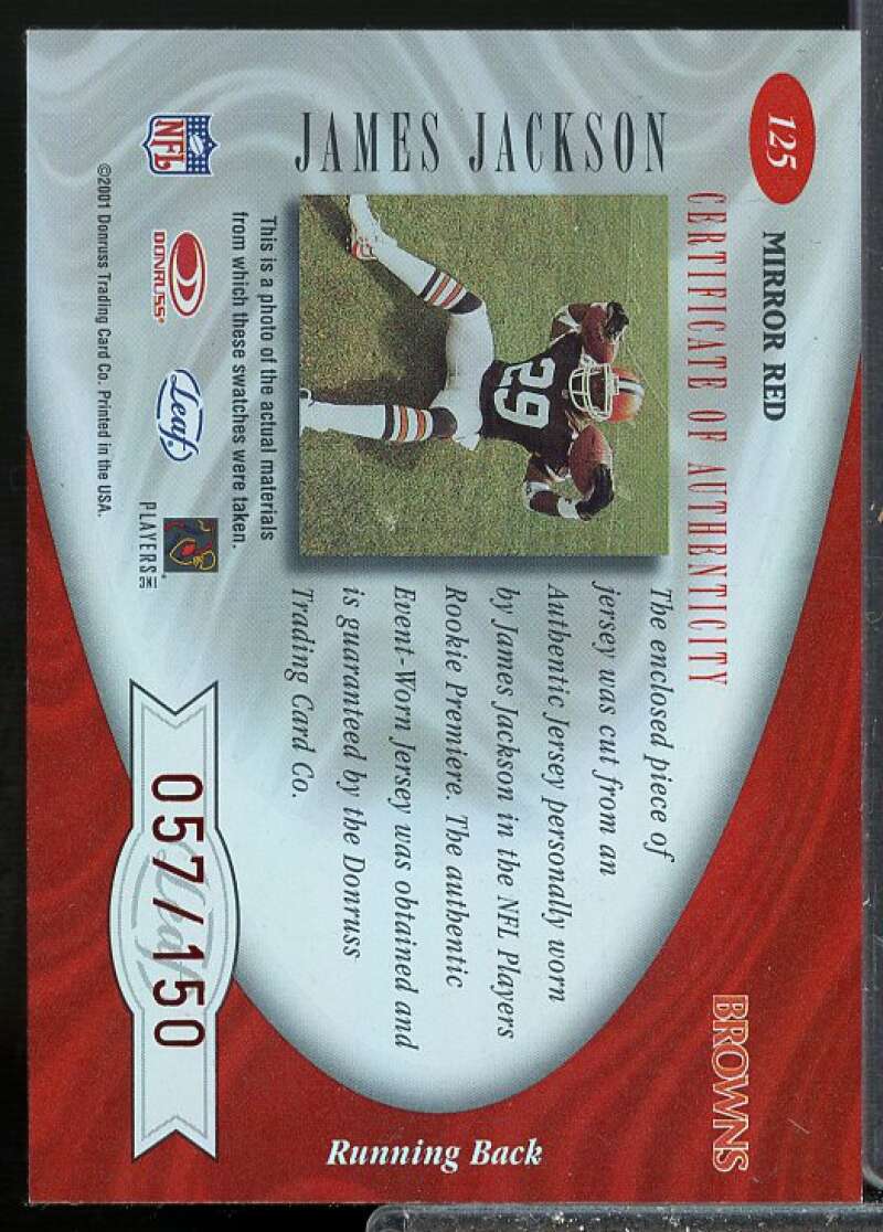 James Jackson FF AU Card 2001 Leaf Certified Materials Mirror Red #125  Image 2