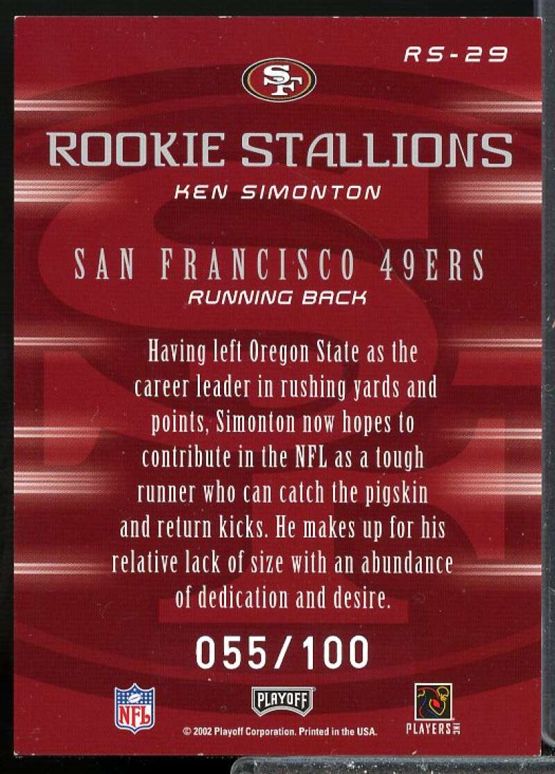 Ken Simonton Rookie Card 2002 Playoff Honors Rookie Stallion Autographs #RS29  Image 2