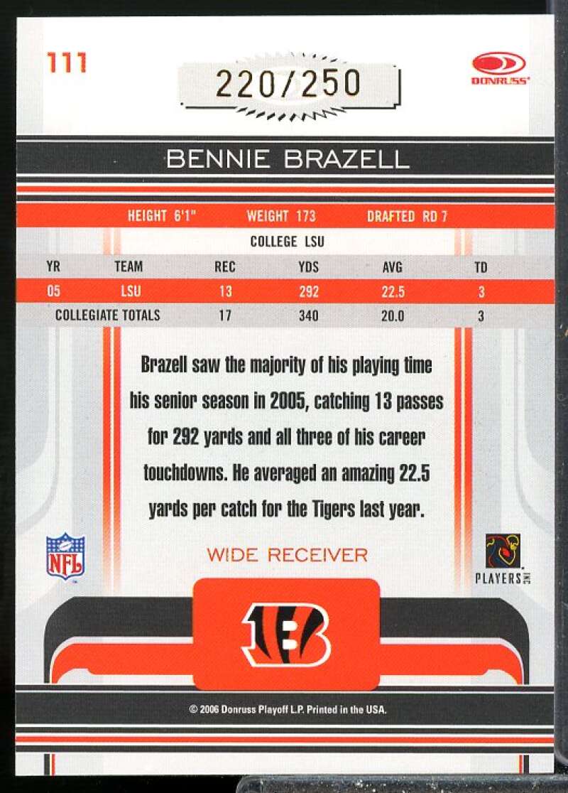 Bennie Brazell Rookie 2006 Donruss Gridiron Gear Rookie Auto Gold Holofoil #111  Image 2