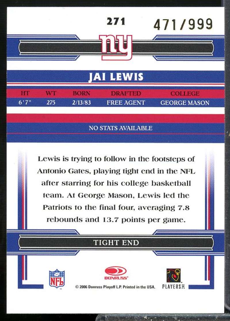 Jai Lewis AU Rookie Card 2006 Donruss Threads Rookie Auto #271  Image 2