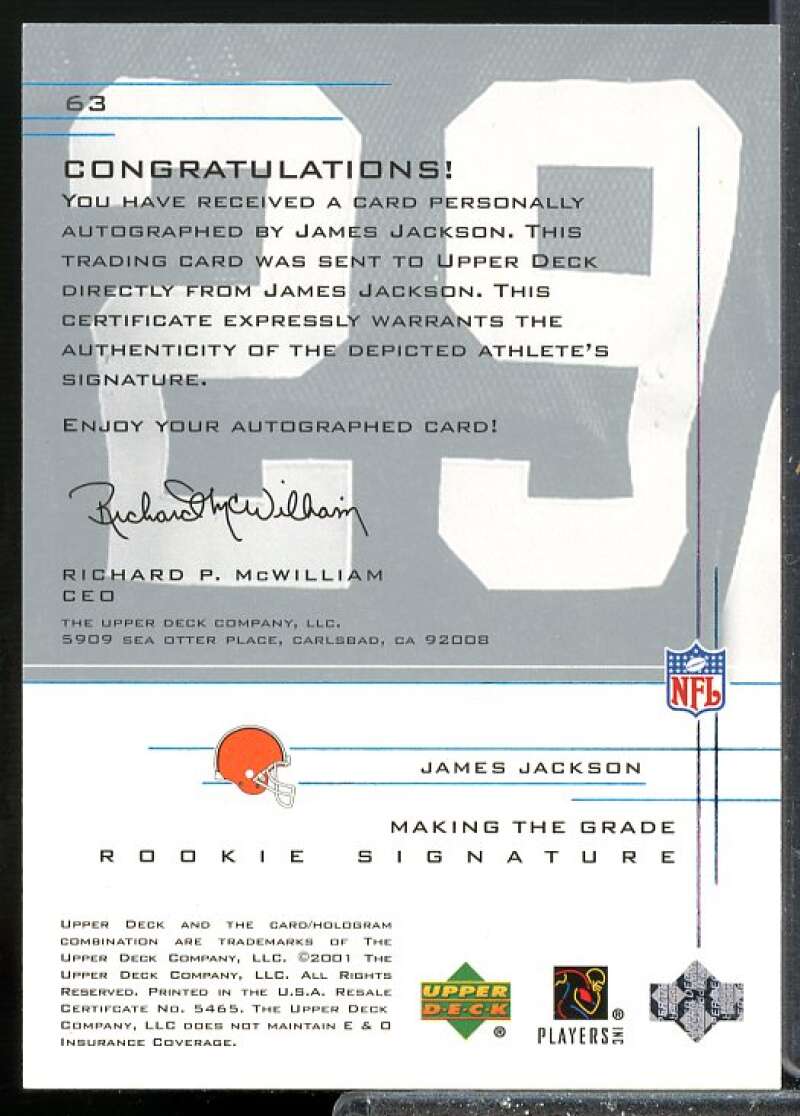 James Jackson/750 Rookie Card 2001 UD Graded Rookie Autographs #63  Image 2