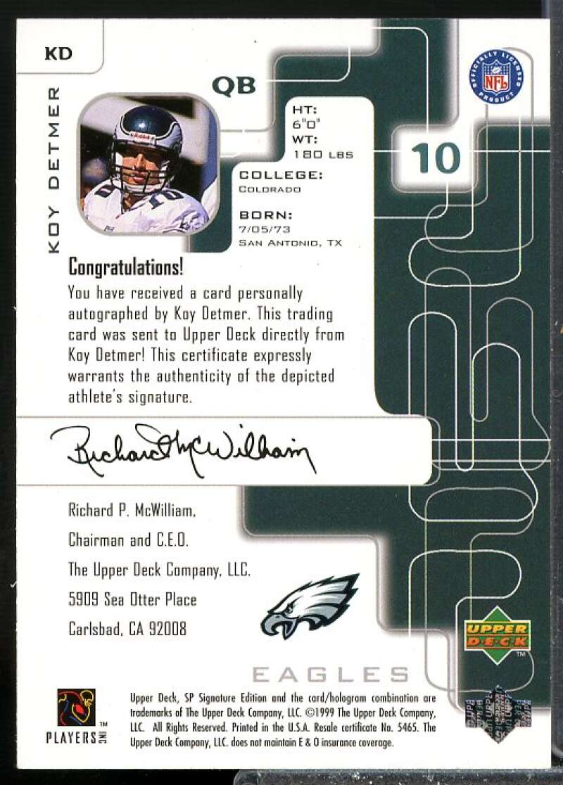 Koy Detmer Card 1999 SP Signature Autographs #KD  Image 2
