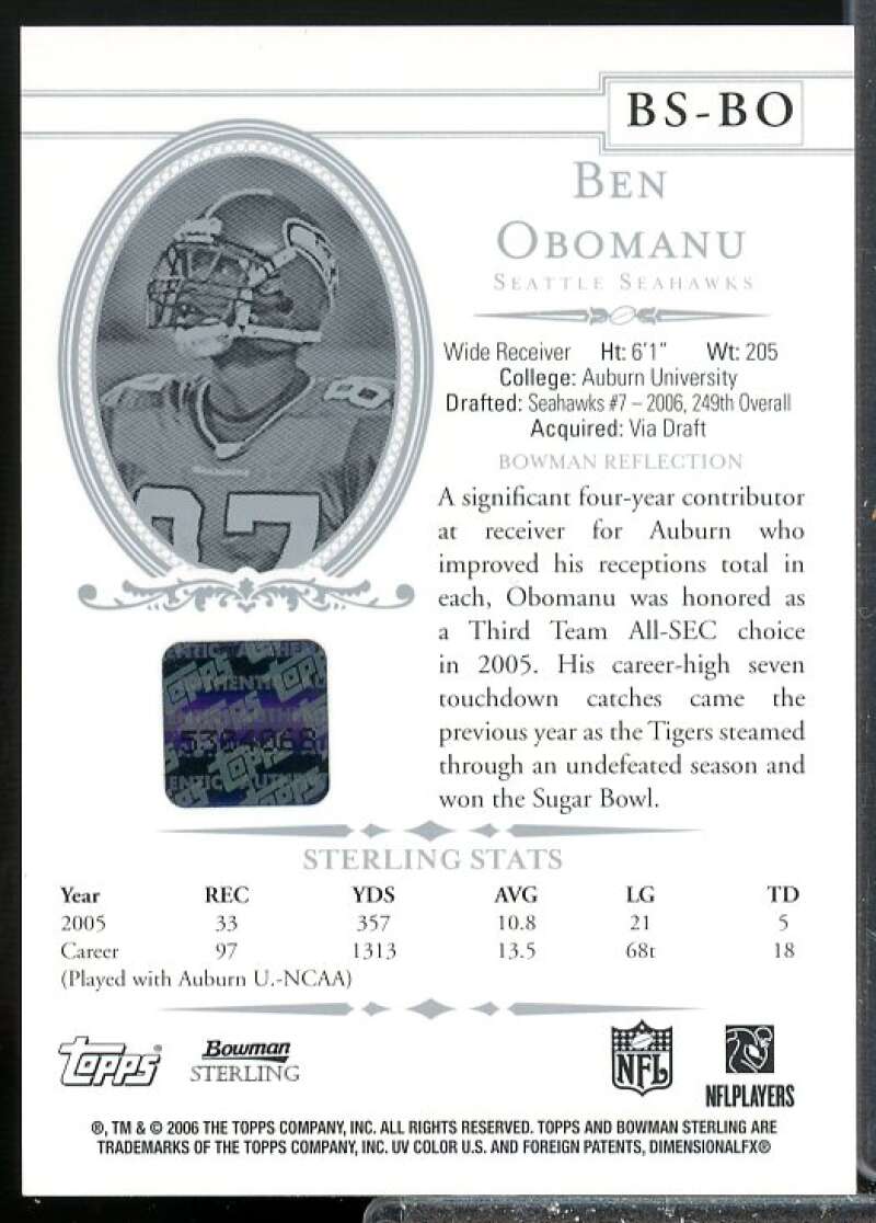 Ben Obomanu AU Rookie Card 2006 Bowman Sterling Rookie Auto #BO  Image 2