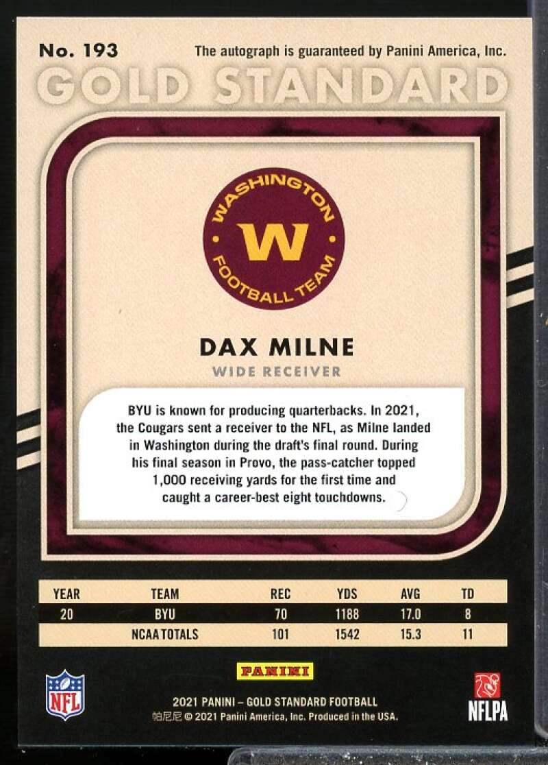 Dax Milne/199 Rookie Card 2021 Panini Gold Standard Rookie Autographs #193  Image 2